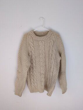 Cream hand knit fisherman's cable sweater